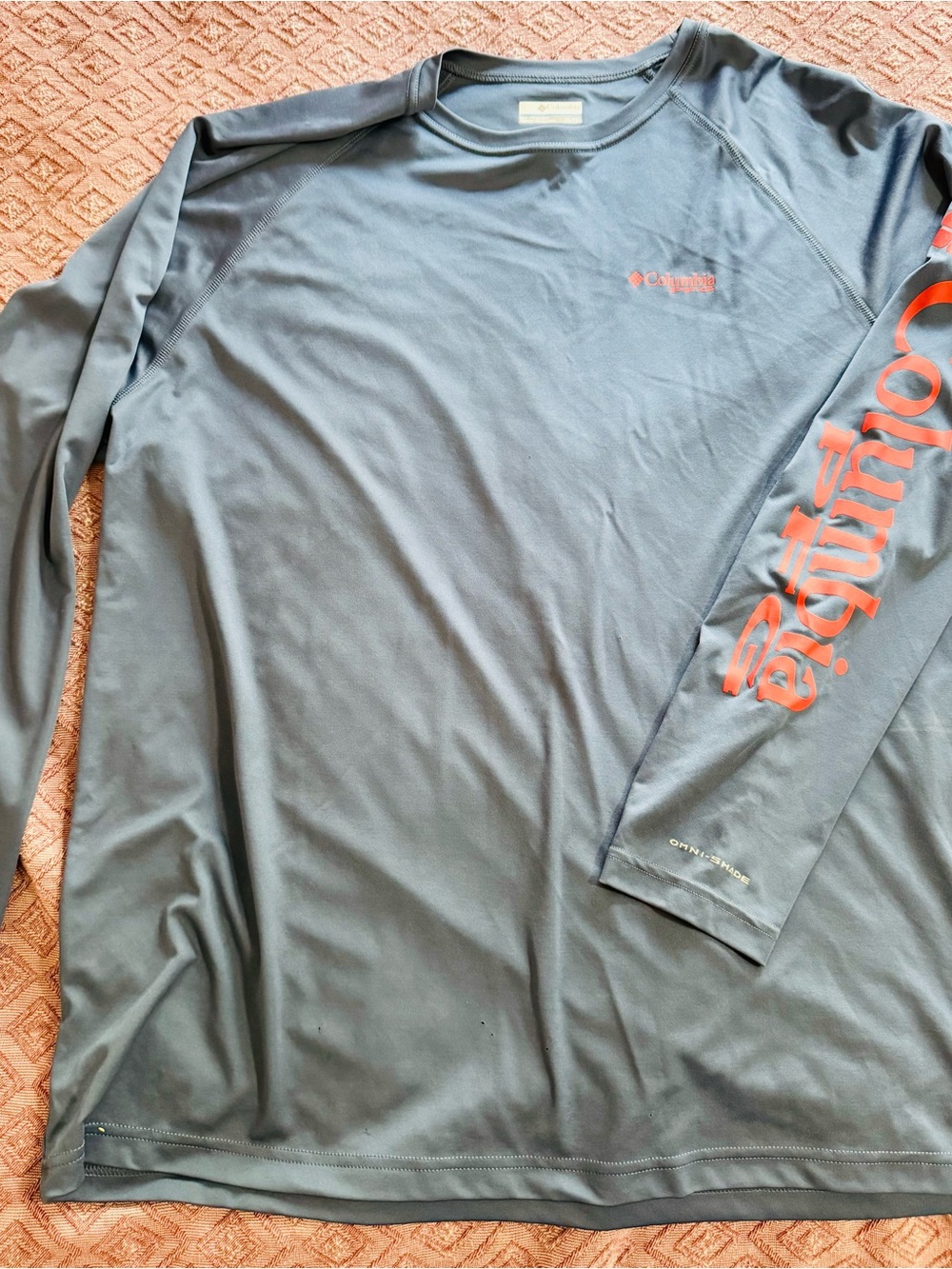 Columbia Men’s Long Sleeve Performance Shirt - Steel Blue with Coral Logo